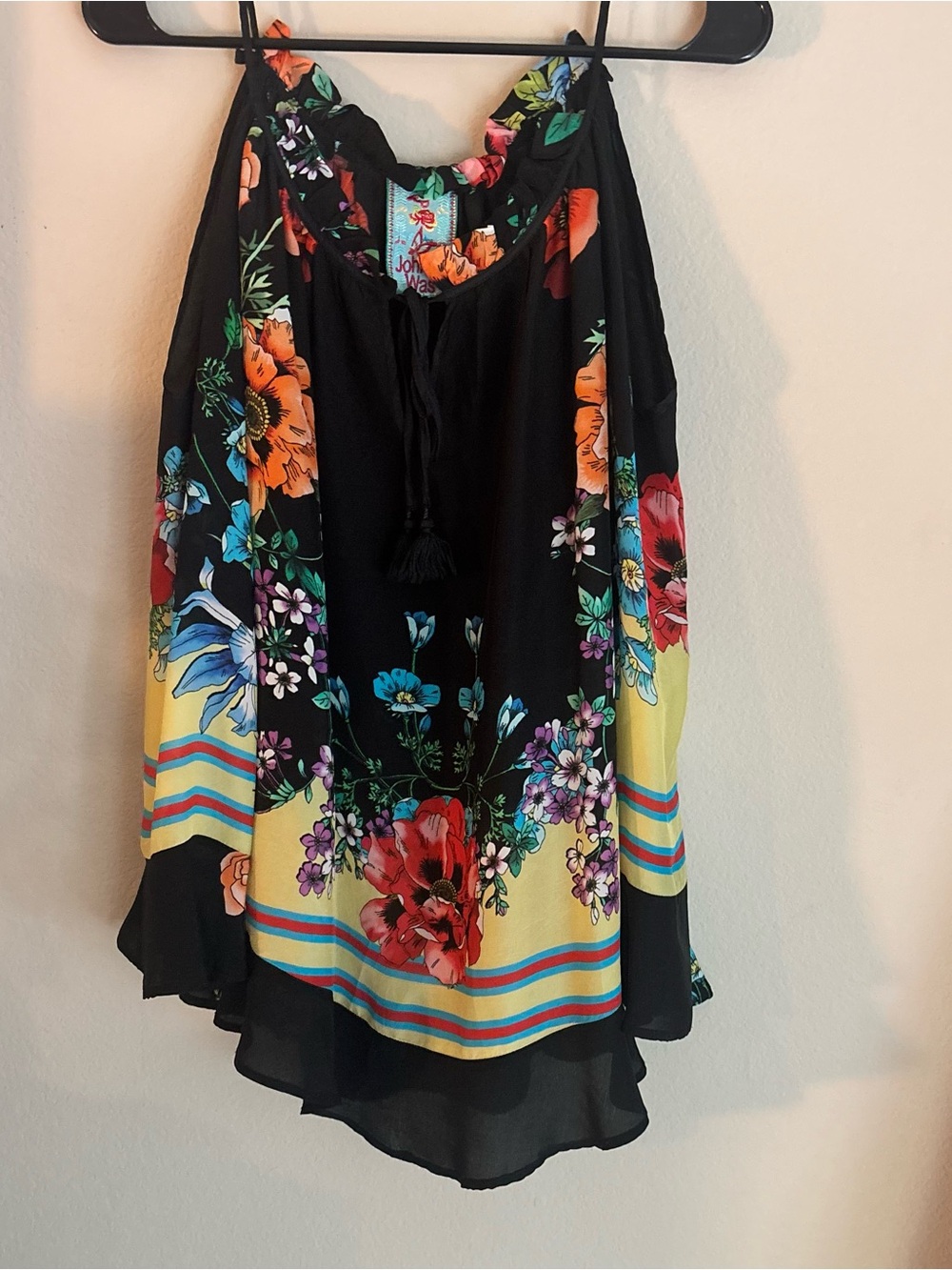 Johnny Was Floral Silk-Blend Tunic Top – Size S – Black Multicolor Floral